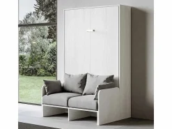 Cama abatible vertical blanca con sofá de tela Bounto 140x190 cm - 32 colores de tela-Sofá 41 < Les Tendances Sale