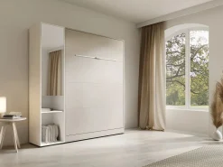 Cama abatible vertical 140 x 200 cm beige 1 armario + espejo + colchón - RAPILI < Vente-unique New