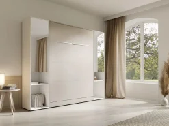 Cama abatible vertical 160 x 200 cm beige 2 armarios + espejo + colchón - RAPILI < Vente-unique Discount
