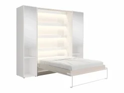 Cama abatible vertical 160 x 200 cm beige 2 armarios + espejo + colchón - RAPILI < Vente-unique Discount