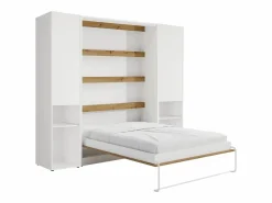 Cama abatible vertical 140 x 200 cm blanco y natural 2 armarios - RAPILI < Vente-unique