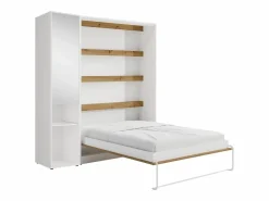 Cama abatible vertical 140 x 200 cm blanco y natural 1 armario con espejo - RAPILI < Vente-unique Outlet