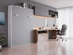 Cama abatible vertical 160 x 200 cm gris y blanco - MALINA II < Vente-unique Outlet