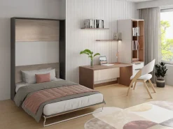 Cama abatible vertical 140 x 200 cm natural y antracita con colchón - MALINA II < Vente-unique Discount