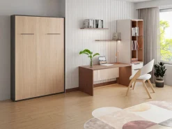 Cama abatible vertical 140 x 200 cm natural y antracita con colchón - MALINA II < Vente-unique Discount