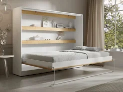 Cama abatible 140 x 200 cm apertura horizontal leds blanco natural + colchón - RAPILI < Vente-unique Discount