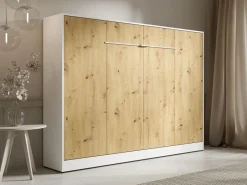 Cama abatible 140 x 200 cm apertura horizontal leds blanco natural + colchón - RAPILI < Vente-unique Discount