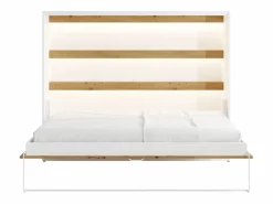 Cama abatible 140 x 200 cm apertura horizontal leds blanco natural + colchón - RAPILI < Vente-unique Discount