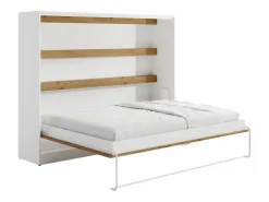 Cama abatible 140 x 200 cm apertura horizontal leds blanco natural + colchón - RAPILI < Vente-unique Discount