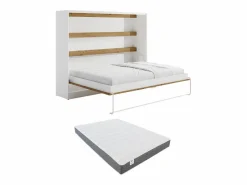 Cama abatible 140 x 200 cm apertura horizontal leds blanco natural + colchón - RAPILI < Vente-unique Discount