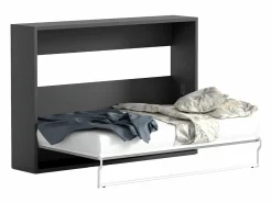 Cama abatible 140 x 200 cm apertura horizontal antracita y natural - MALINA II < Vente-unique Hot