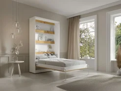 Cama abatible 120 x 200 cm apertura vertical leds blanco y natural + colchón - RAPILI < Vente-unique New