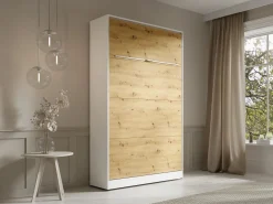 Cama abatible 120 x 200 cm apertura vertical leds blanco y natural + colchón - RAPILI < Vente-unique New