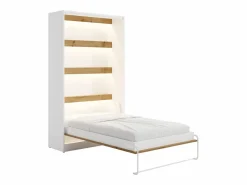 Cama abatible 120 x 200 cm apertura vertical leds blanco y natural + colchón - RAPILI < Vente-unique New