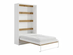 Cama abatible 120 x 200 cm apertura vertical leds blanco y natural + colchón - RAPILI < Vente-unique New