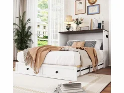 Cama abatible 140x200 cm - Con cajón, USB y enchufe - Pino + MDF - Carga máx. 204 kg - < DripeX Hot