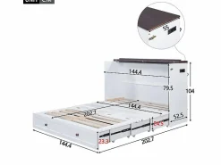 Cama abatible 140x200 cm - Con cajón, USB y enchufe - Pino + MDF - Carga máx. 204 kg - < DripeX Hot