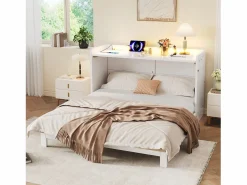 Cama abatible - 140 x 200 cm - con cajón + USB + LED - tablero lacado alto brillo - MDF + aglomerado - < Merax New