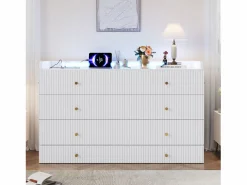 Cama abatible - 140 x 200 cm - con cajón + USB + LED - tablero lacado alto brillo - MDF + aglomerado - < Merax New