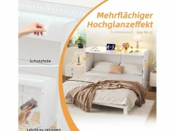 Cama abatible - 140 x 200 cm - con cajón + USB + LED - tablero lacado alto brillo - MDF + aglomerado - < Merax New
