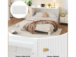 Cama abatible - 140 x 200 cm - con cajón + USB + LED - tablero lacado alto brillo - MDF + aglomerado - < Merax New