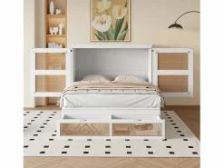 Cama abatible 140x200 cm - con cajones - en madera maciza - con somier de láminas - (colchón no incluido) < ModernLuxe Best