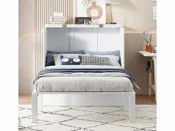 Cama abatible 90x200 cm en madera - Con somier de láminas - Carga máx. 150 kg - < DripeX Discount
