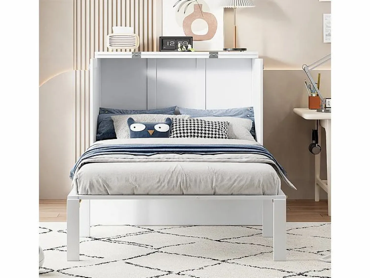 Cama abatible 90x200 cm en madera - Con somier de láminas - Carga máx. 150 kg - < DripeX Discount