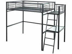 Cama alta CASUALII para 2 personas con escritorio, color negro y colchón < Vente-unique New