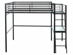 Cama alta CASUALII para 2 personas con escritorio, color negro y colchón < Vente-unique New