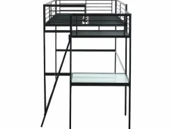 Cama alta CASUALII para 2 personas con escritorio, color negro y colchón < Vente-unique New
