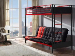 Vente-unique Cama Alta | Cama alta de metal negro y rojo de 90 x 190 cm con banco convertible MODULO V