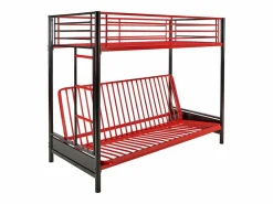 Vente-unique Cama Alta | Cama alta de metal negro y rojo de 90 x 190 cm con banco convertible MODULO V
