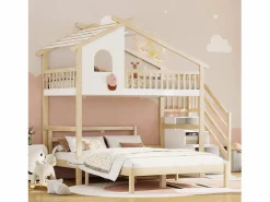 Cama Litera | Cama alta infantil 90x200 cm, cama inferior 140x200 cm, + natural