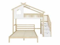 Cama Litera | Cama alta infantil 90x200 cm, cama inferior 140x200 cm, + natural