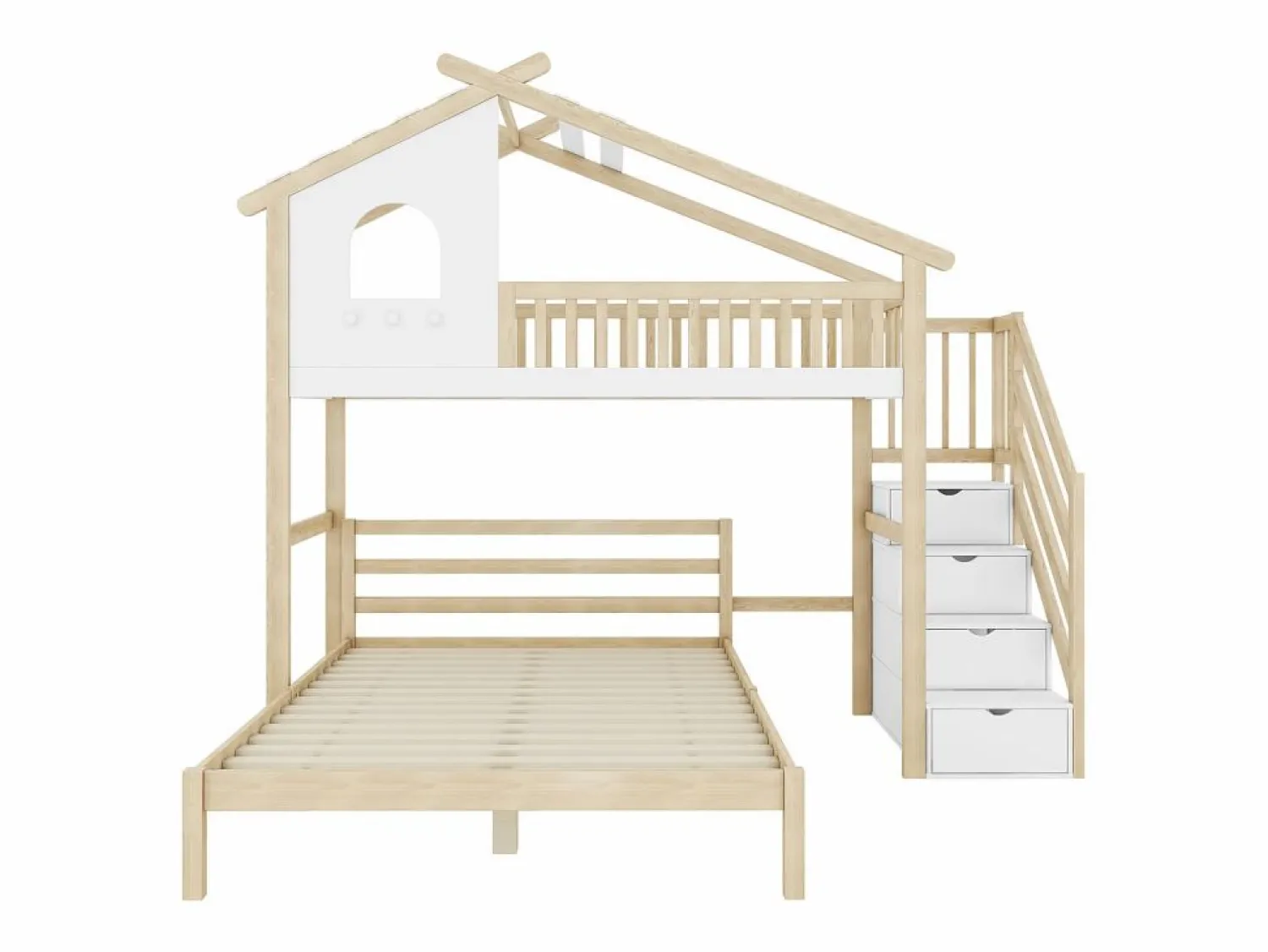 Cama Litera | Cama alta infantil 90x200 cm, cama inferior 140x200 cm, + natural