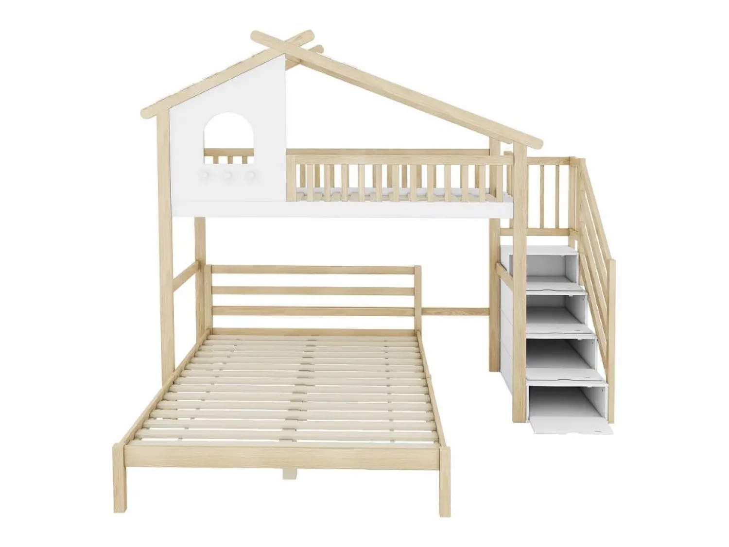 Cama Litera | Cama alta infantil 90x200 cm, cama inferior 140x200 cm, + natural