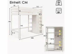 Cama alta 90 x 200 cm con armario y 6 estantes - Tablero de partículas + MDF - (sin colchón) < Merax Sale