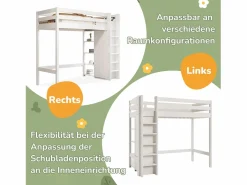 Cama alta 90 x 200 cm con armario y 6 estantes - Tablero de partículas + MDF - (sin colchón) < Merax Sale