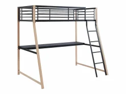 Cama alta 90 x 190 cm escritorio metal negro y roble MALICIA < Vente-unique New