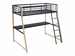 Cama alta 90 x 190 cm escritorio metal negro y roble MALICIA < Vente-unique New