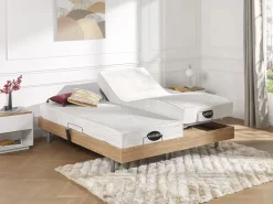 Cama articulada eléctrica roble LYSIS III motor OKIN 2x90x200 cm < NATUREA Hot