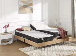 Ysmée Cama Articulada * Cama articulada eléctrica somier colchón de muelles 5 zonas 2 x 90 x 200 cm beige MANAM Color natural claro
