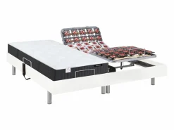 Ysmée Cama Articulada * Cama articulada eléctrica somier colchón látex 3 zonas 2 x 70 x 190 cm tela gris JOFAR Blanco