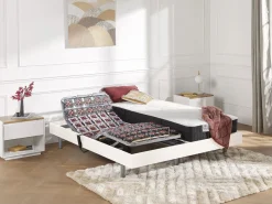 Ysmée Cama Articulada * Cama articulada eléctrica somier colchón látex 3 zonas 2 x 70 x 190 cm tela gris JOFAR Blanco