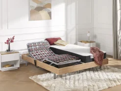 Cama articulada eléctrica somier colchón látex 3 zonas 2 x 80 x 200 cm tela beige JOFAR < Ysmée Clearance