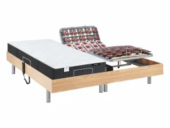 Cama articulada eléctrica somier colchón látex 3 zonas 2 x 80 x 200 cm tela beige JOFAR < Ysmée Clearance