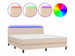 Cama box spring colchón LED cuero sintético capuchino 160x200cm < Clicnbuy Discount