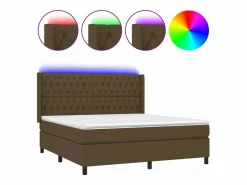 Cama box spring colchón luces LED tela marrón oscuro 180x200cm < Clicnbuy Hot