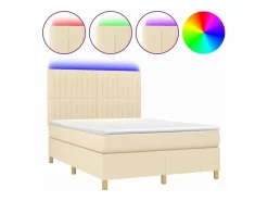 Cama box spring colchón y luces LED tela crema 140x190 cm < Clicnbuy Hot